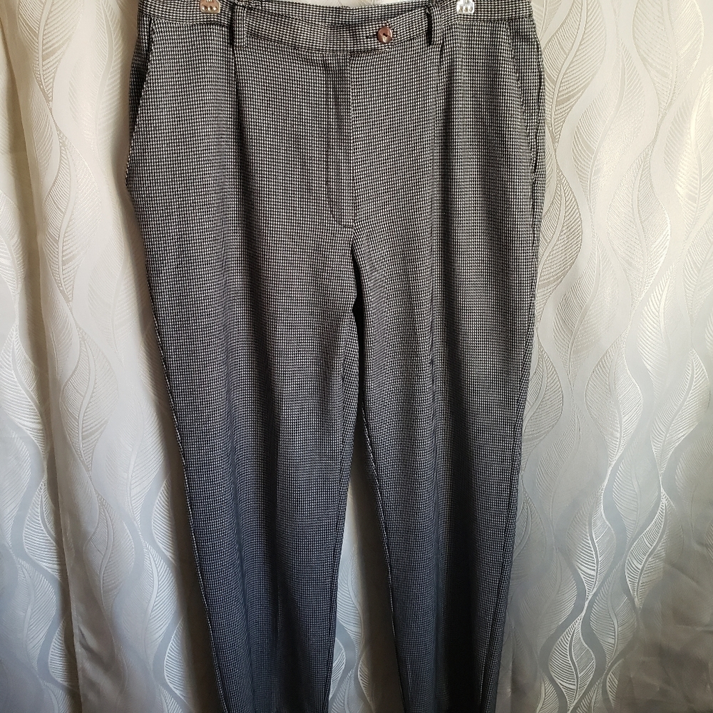 Houndstooth Plaid Print Trousers